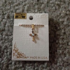Crystal Fire Opal Cross Necklace